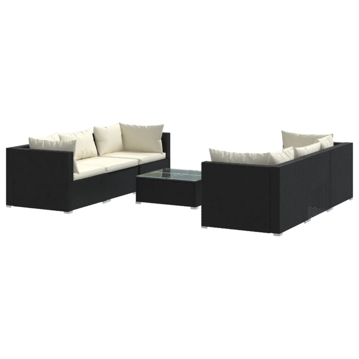 7-tlg. Garten-Lounge-Set mit Kissen Poly Rattan Schwarz