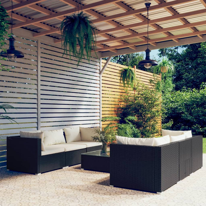 7-tlg. Garten-Lounge-Set mit Kissen Poly Rattan Schwarz