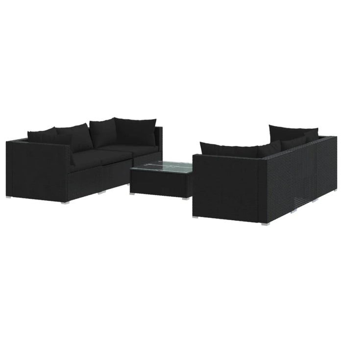 7-tlg. Garten-Lounge-Set mit Kissen Poly Rattan Schwarz