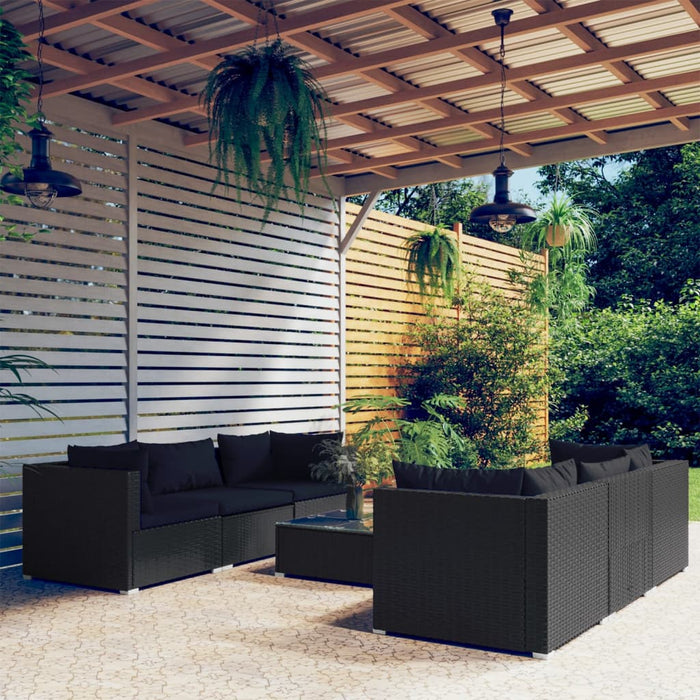 7-tlg. Garten-Lounge-Set mit Kissen Poly Rattan Schwarz