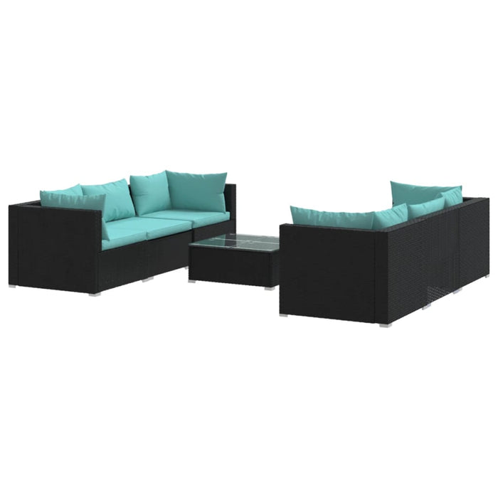 7-tlg. Garten-Lounge-Set mit Kissen Poly Rattan Schwarz