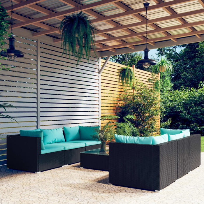 7-tlg. Garten-Lounge-Set mit Kissen Poly Rattan Schwarz