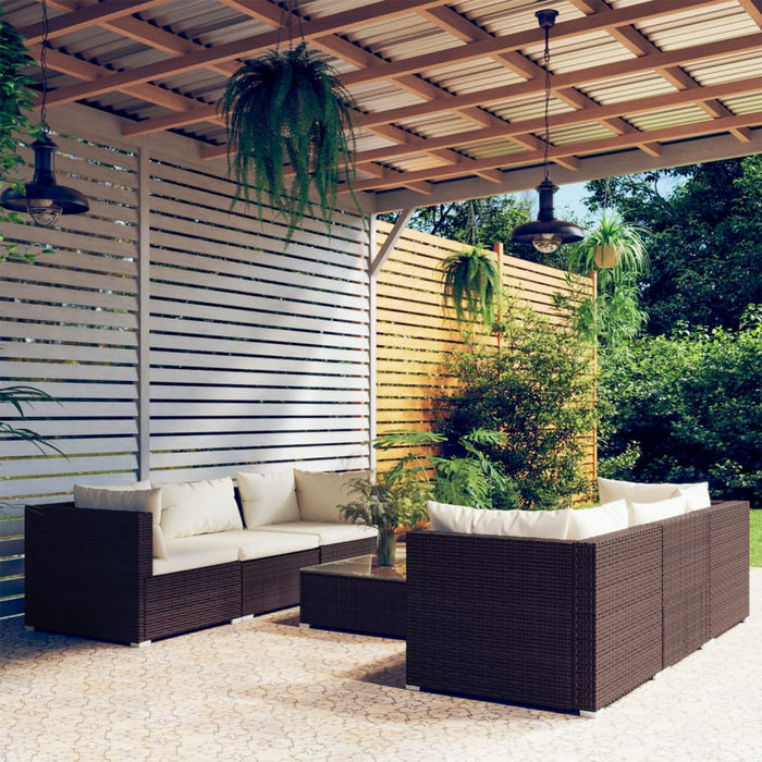 7-tlg. Garten-Lounge-Set mit Kissen Poly Rattan Braun
