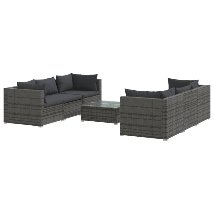 7-tlg. Garten-Lounge-Set mit Kissen Poly Rattan Grau
