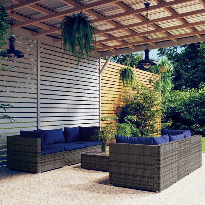 7-tlg. Garten-Lounge-Set mit Kissen Poly Rattan Grau