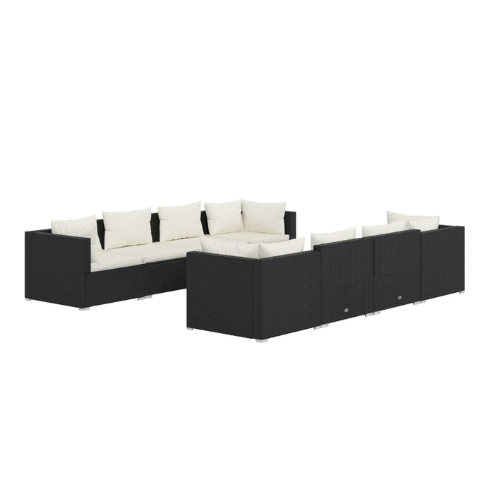9-tlg. Garten-Lounge-Set mit Kissen Poly Rattan Schwarz
