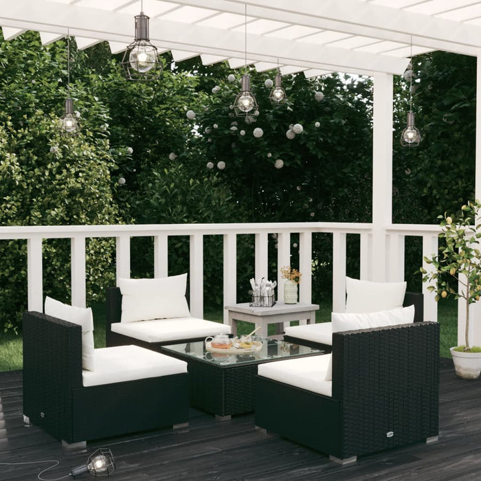 5-tlg. Garten-Lounge-Set mit Kissen Poly Rattan Schwarz