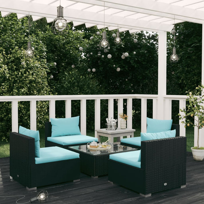 5-tlg. Garten-Lounge-Set mit Kissen Poly Rattan Schwarz