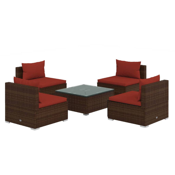5-tlg. Garten-Lounge-Set mit Kissen Poly Rattan Braun