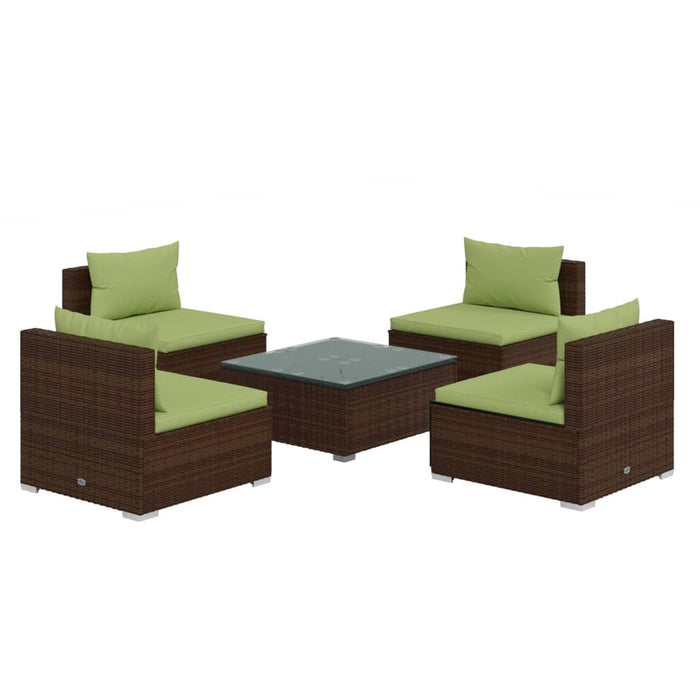 5-tlg. Garten-Lounge-Set mit Kissen Poly Rattan Braun