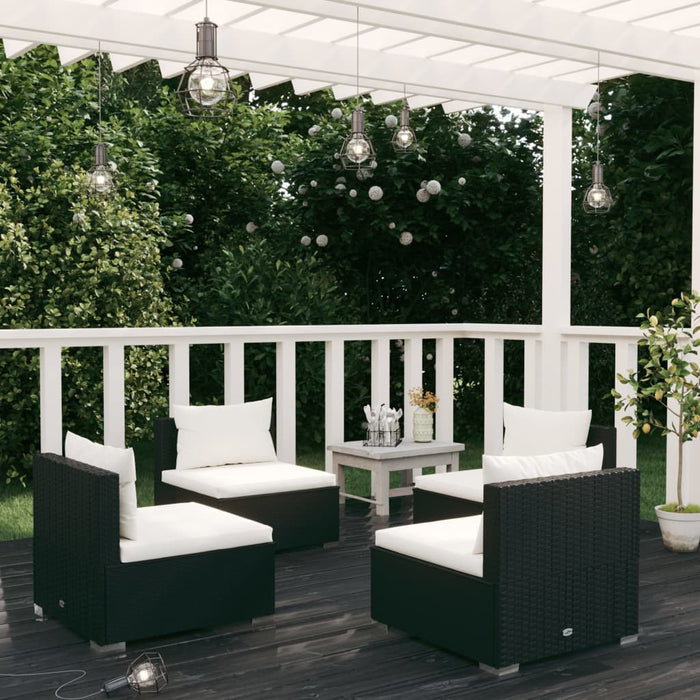 4-tlg. Garten-Lounge-Set mit Auflagen Poly Rattan Schwarz