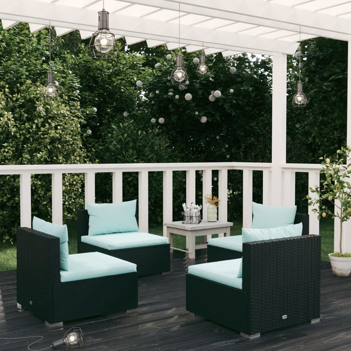 4-tlg. Garten-Lounge-Set mit Auflagen Poly Rattan Schwarz