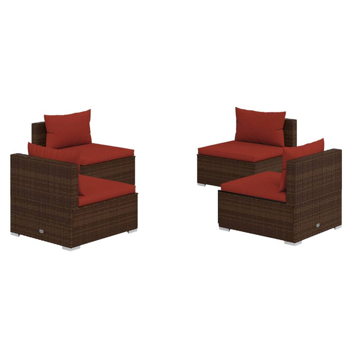 4-tlg. Garten-Lounge-Set mit Auflagen Poly Rattan Braun