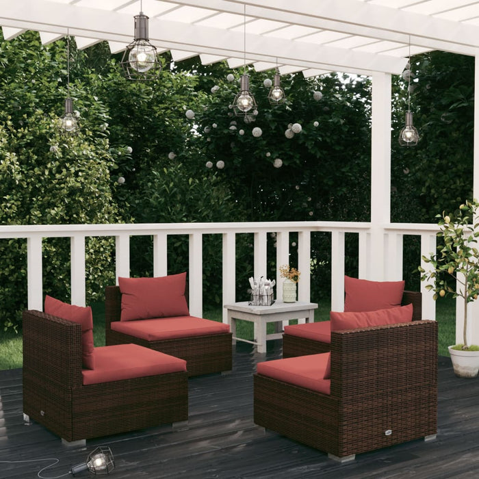 4-tlg. Garten-Lounge-Set mit Auflagen Poly Rattan Braun