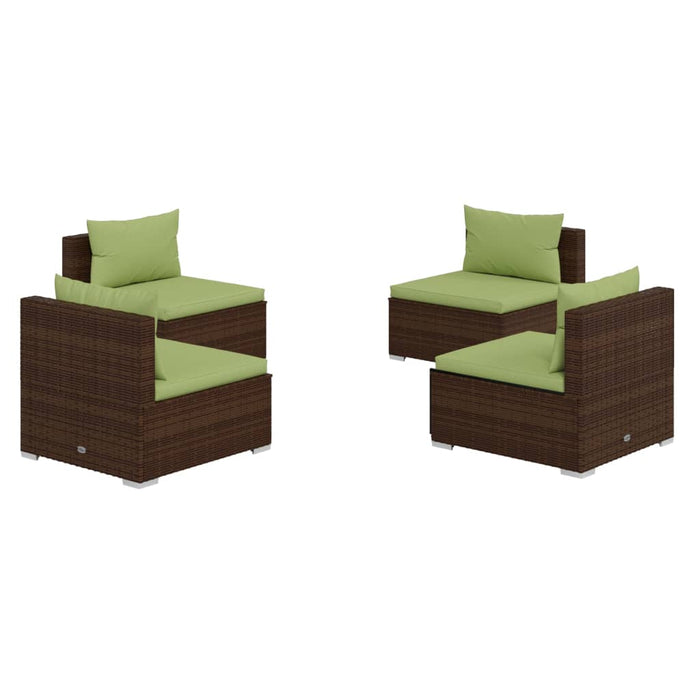 4-tlg. Garten-Lounge-Set mit Auflagen Poly Rattan Braun