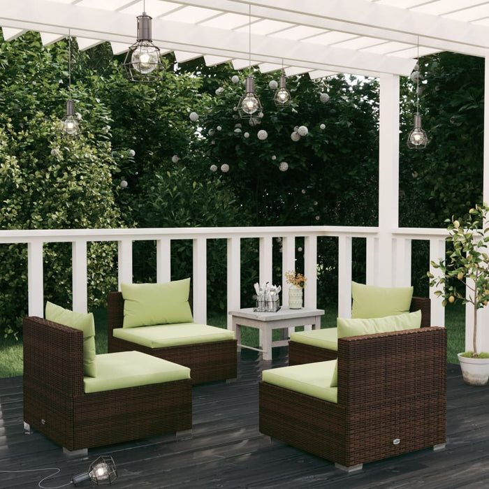 4-tlg. Garten-Lounge-Set mit Auflagen Poly Rattan Braun
