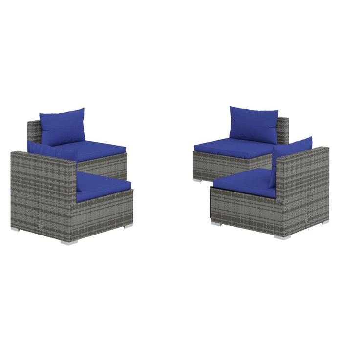 4-tlg. Garten-Lounge-Set mit Kissen Poly Rattan Grau