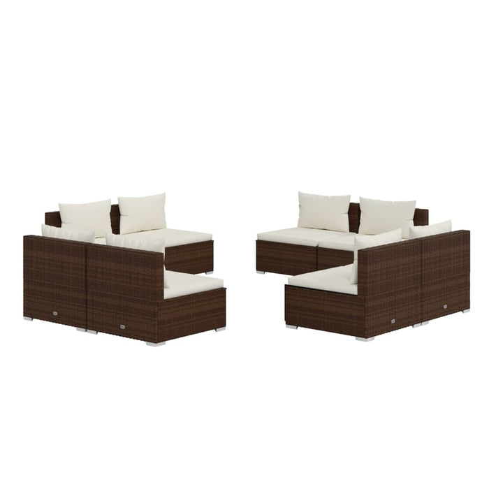 8-tlg. Garten-Lounge-Set mit Kissen Poly Rattan Braun
