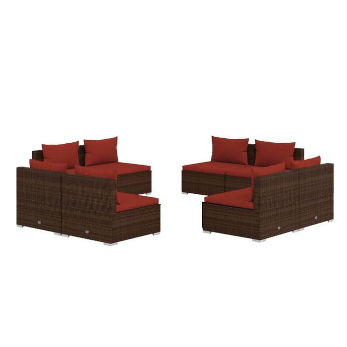 8-tlg. Garten-Lounge-Set mit Kissen Poly Rattan Braun
