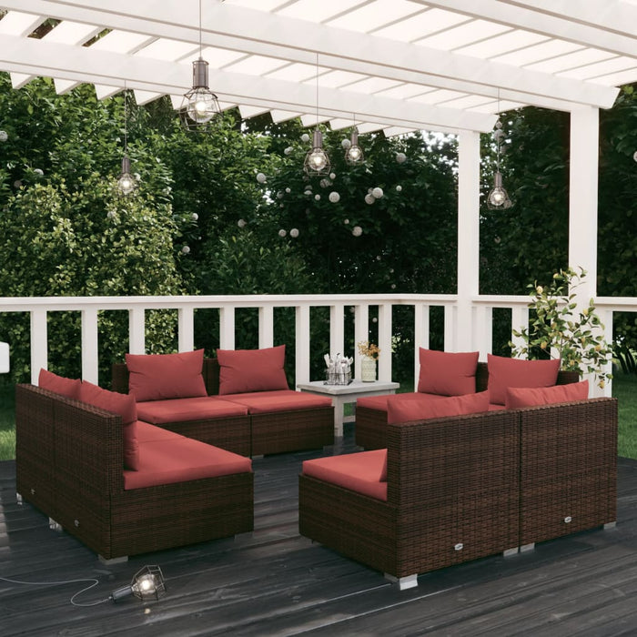8-tlg. Garten-Lounge-Set mit Kissen Poly Rattan Braun