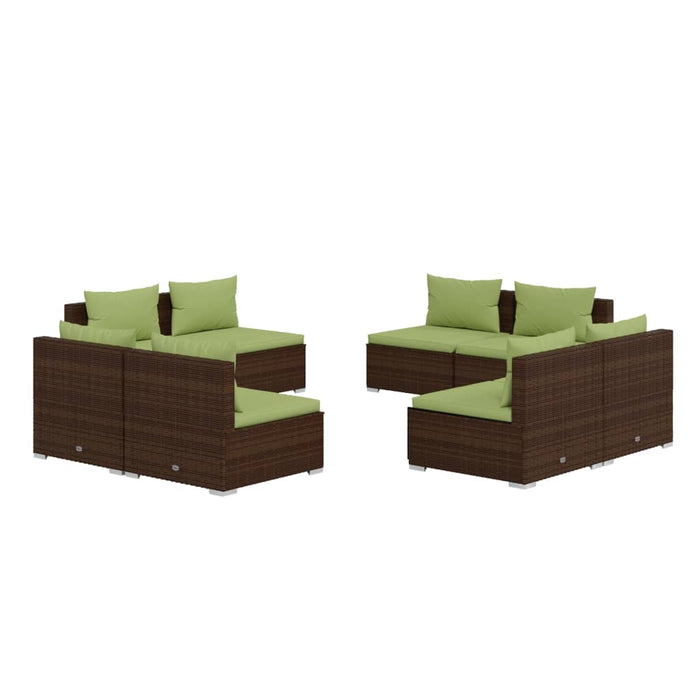 8-tlg. Garten-Lounge-Set mit Kissen Poly Rattan Braun