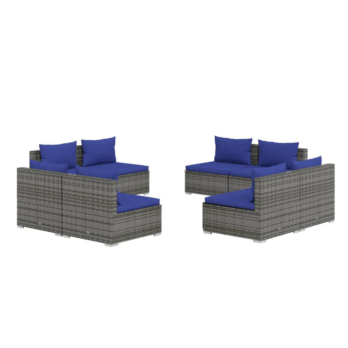 8-tlg. Garten-Lounge-Set mit Kissen Poly Rattan Grau