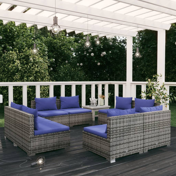 8-tlg. Garten-Lounge-Set mit Kissen Poly Rattan Grau