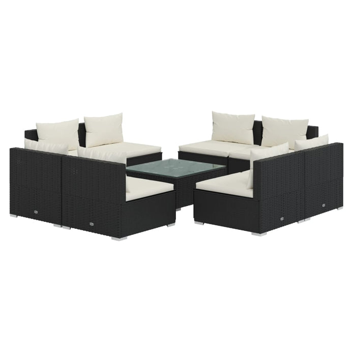 9-tlg. Garten-Lounge-Set mit Kissen Poly Rattan Schwarz