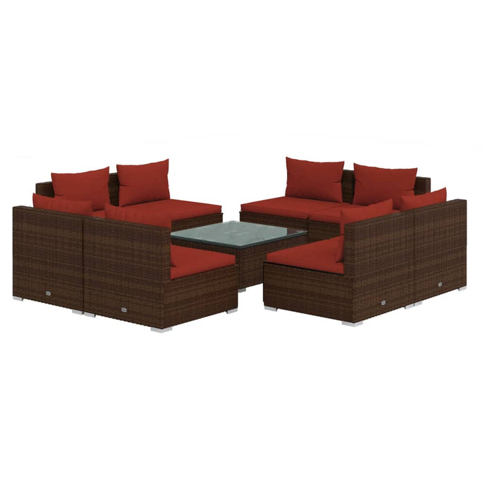 9-tlg. Garten-Lounge-Set mit Kissen Poly Rattan Braun