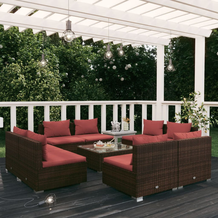 9-tlg. Garten-Lounge-Set mit Kissen Poly Rattan Braun