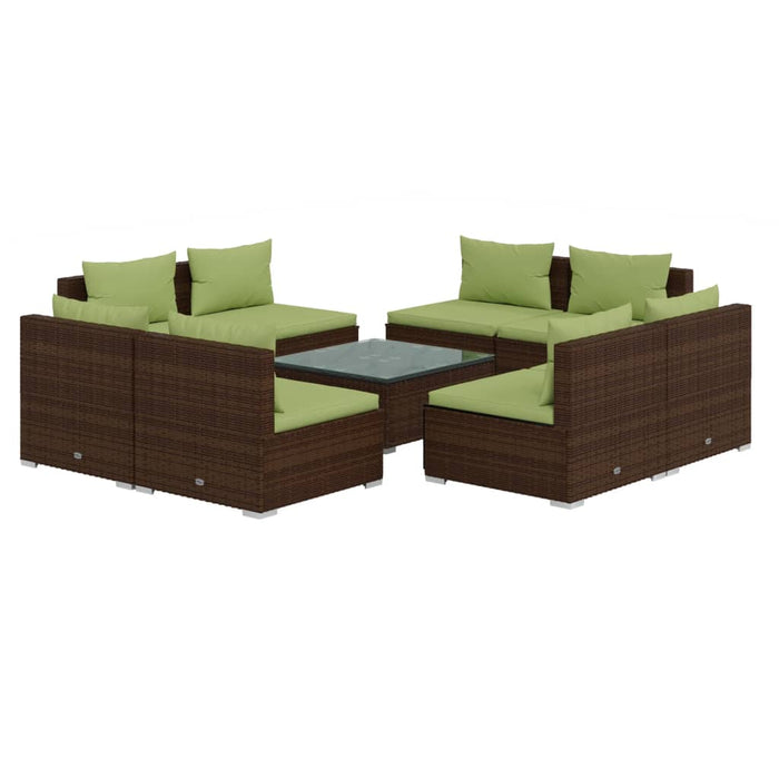 9-tlg. Garten-Lounge-Set mit Kissen Poly Rattan Braun