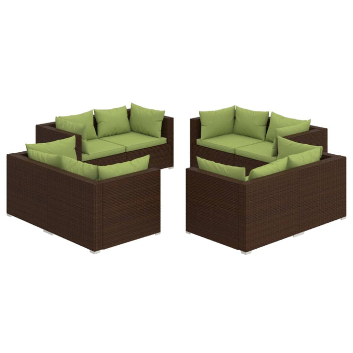 8-tlg. Garten-Lounge-Set mit Kissen Poly Rattan Braun