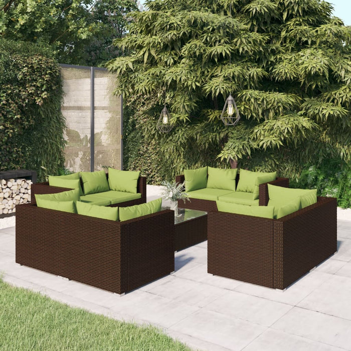 9-tlg. Garten-Lounge-Set mit Kissen Poly Rattan Braun