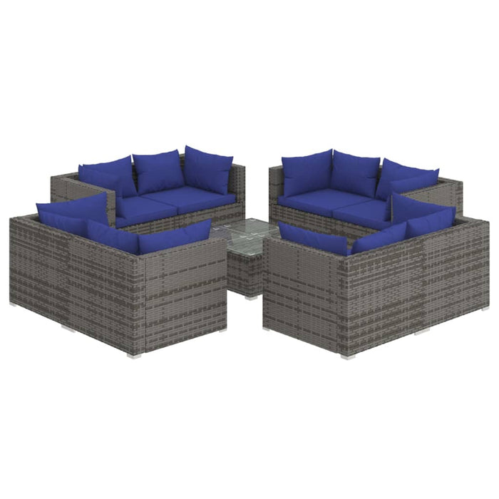 9-tlg. Garten-Lounge-Set mit Kissen Poly Rattan Grau