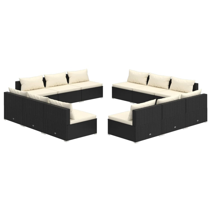 12-tlg. Garten-Lounge-Set mit Kissen Poly Rattan Schwarz