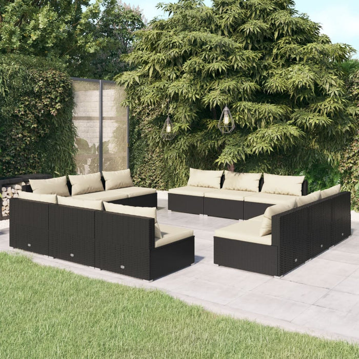 12-tlg. Garten-Lounge-Set mit Kissen Poly Rattan Schwarz