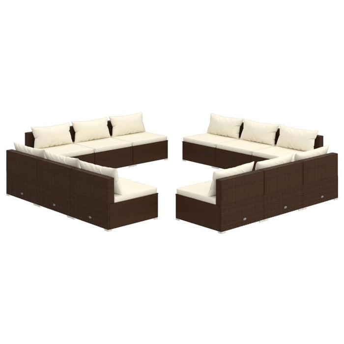 12-tlg. Garten-Lounge-Set mit Kissen Poly Rattan Braun