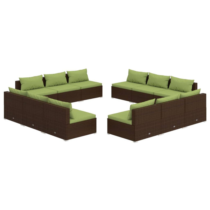 12-tlg. Garten-Lounge-Set mit Kissen Poly Rattan Braun