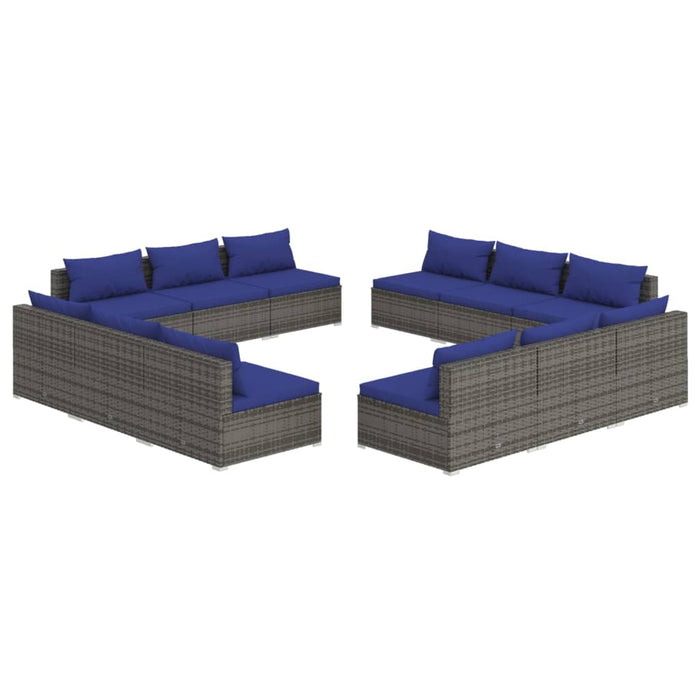 12-tlg. Garten-Lounge-Set mit Kissen Poly Rattan Grau