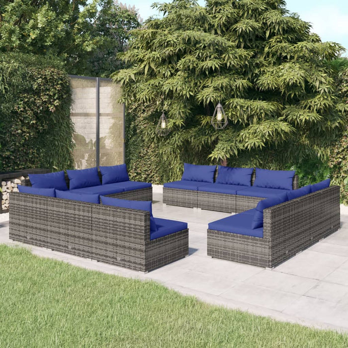 12-tlg. Garten-Lounge-Set mit Kissen Poly Rattan Grau