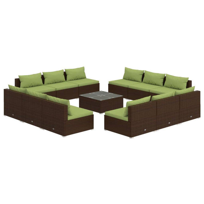 13-tlg. Garten-Lounge-Set mit Kissen Poly Rattan Braun