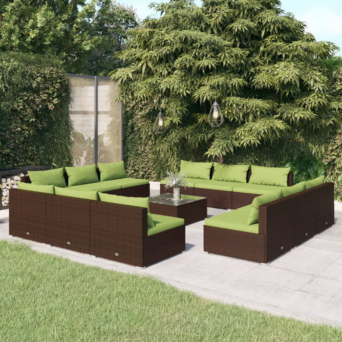 13-tlg. Garten-Lounge-Set mit Kissen Poly Rattan Braun