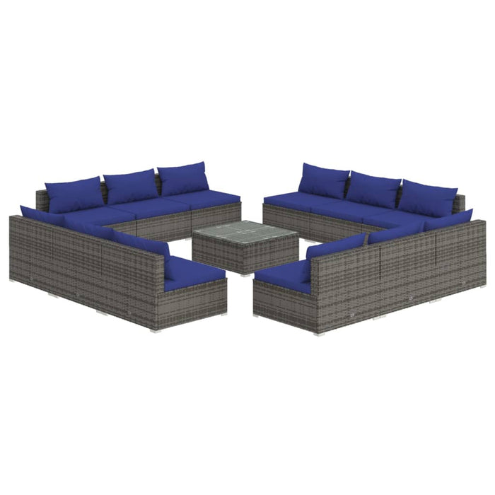 13-tlg. Garten-Lounge-Set mit Kissen Poly Rattan Grau