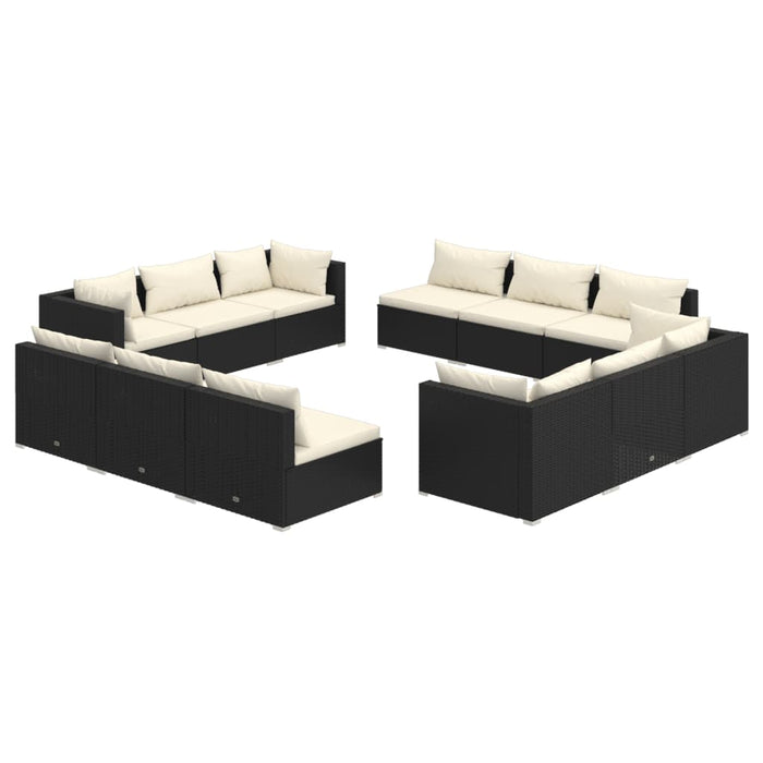 12-tlg. Garten-Lounge-Set mit Kissen Poly Rattan Schwarz
