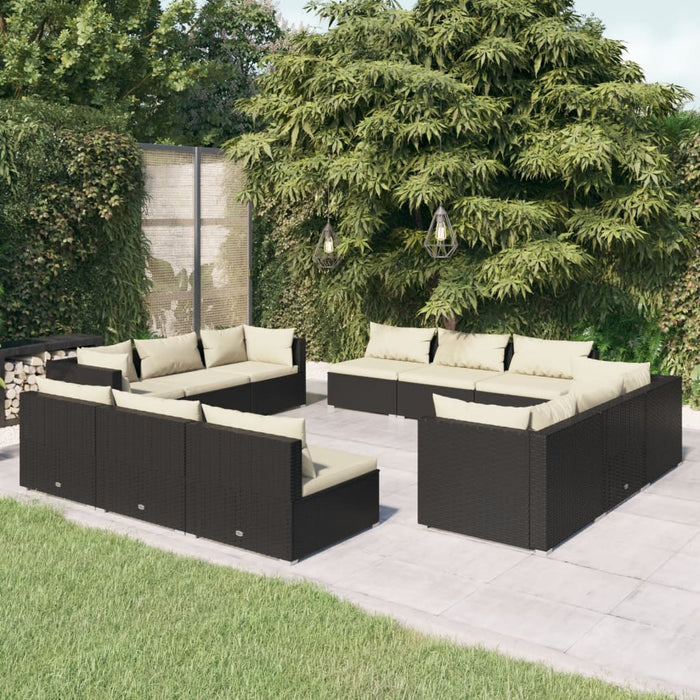 12-tlg. Garten-Lounge-Set mit Kissen Poly Rattan Schwarz