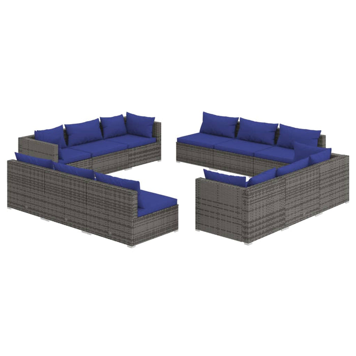 12-tlg. Garten-Lounge-Set mit Kissen Poly Rattan Grau
