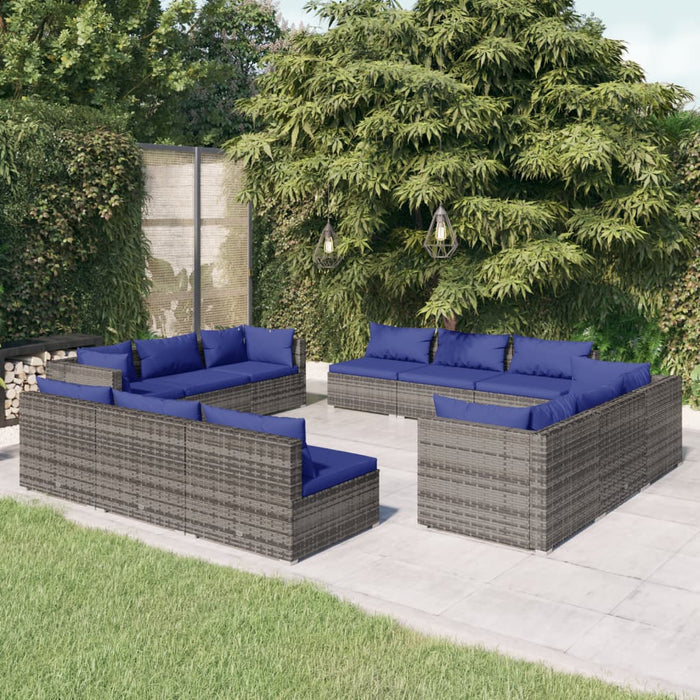 12-tlg. Garten-Lounge-Set mit Kissen Poly Rattan Grau