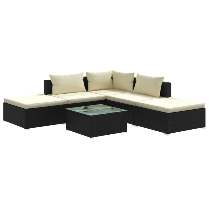 6-tlg. Garten-Lounge-Set mit Kissen Poly Rattan Schwarz