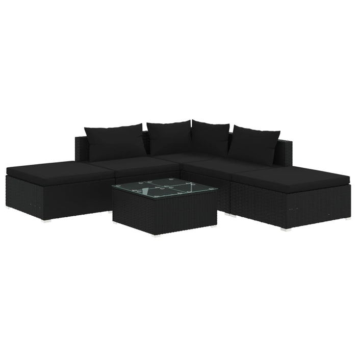 6-tlg. Garten-Lounge-Set mit Kissen Poly Rattan Schwarz