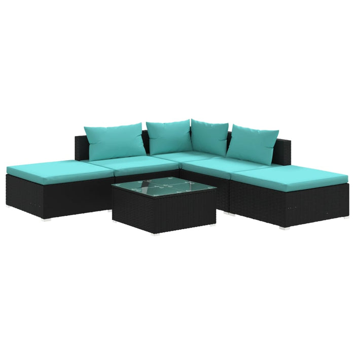 6-tlg. Garten-Lounge-Set mit Kissen Poly Rattan Schwarz